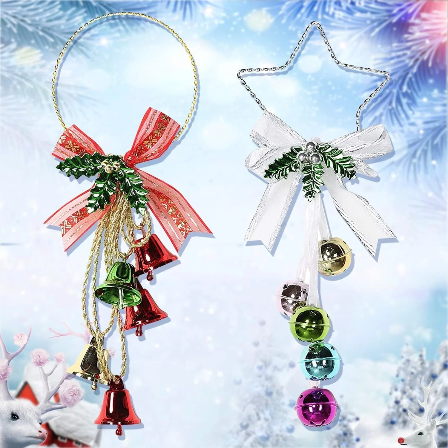 2 Pcs Christmas Bells Xmas Tree Ornament Christmas Jingle Bell Hanging Pendant Door Knob Hangers Ornaments