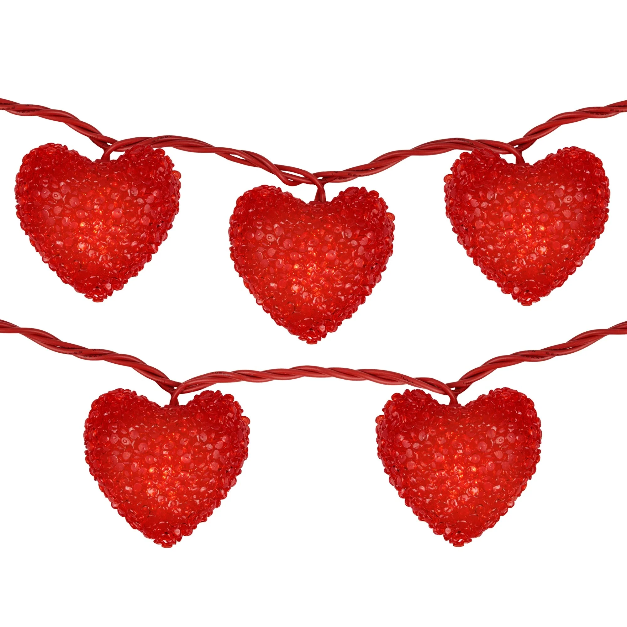 10-Count Red Heart Mini Valentine's Day Light Set, 7.5ft Red Wire
