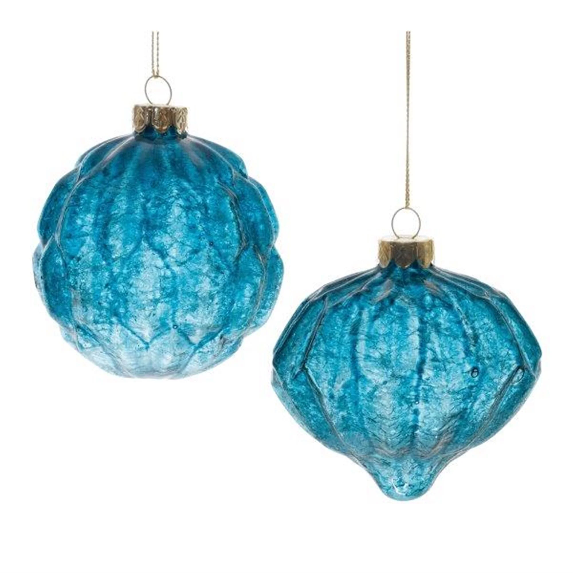12-Piece Crackle Glass Ornament Set with Blue Harlequin Design for Holidays - 3