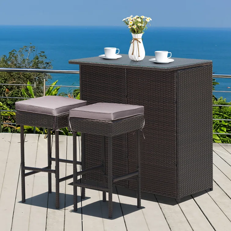 Cahmari 2 - Person Rectangular Outdoor Dining Set with Cushions