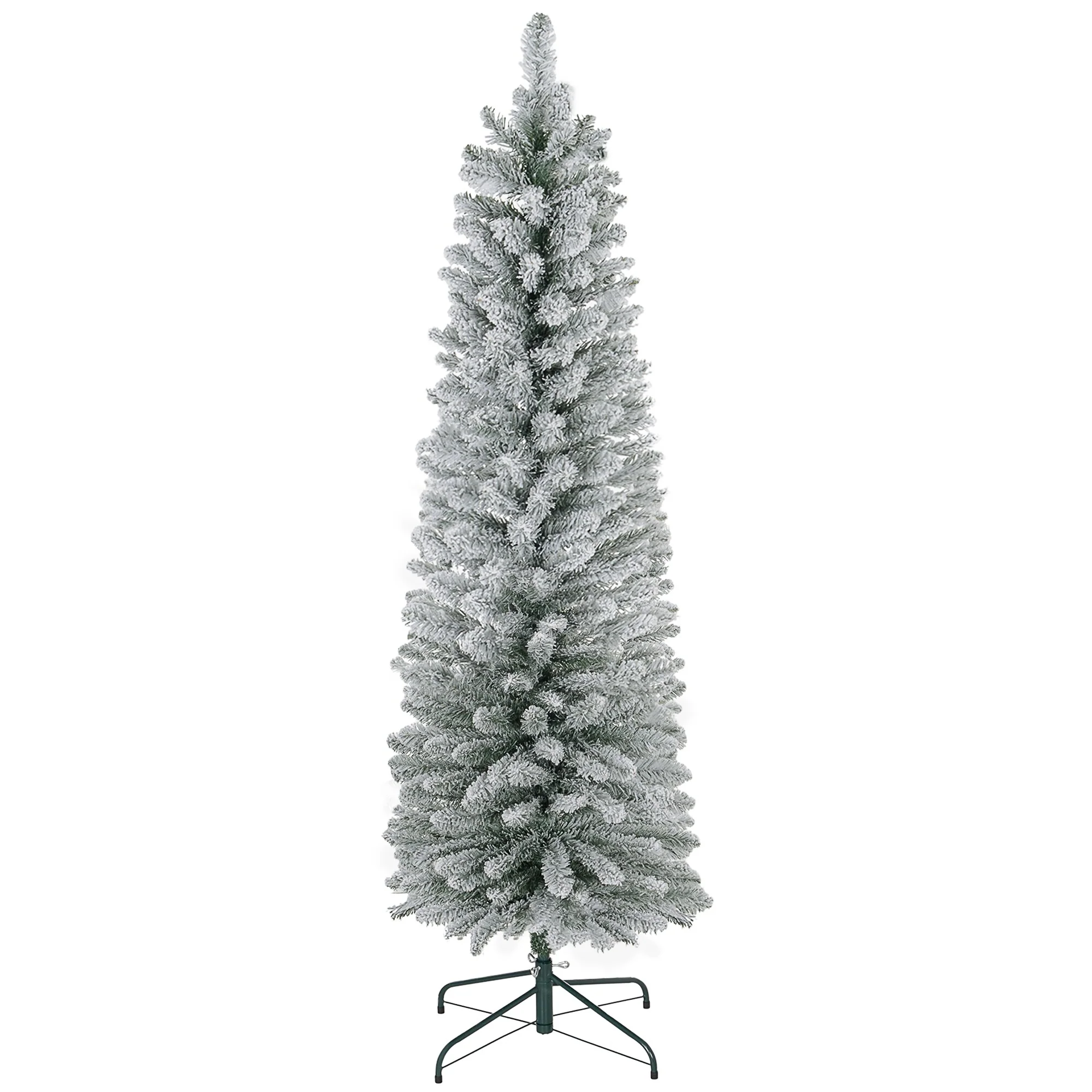 Snow-Kissed 5ft Pencil Christmas Tree with 263 Flocked Tips,Space-Saving Artificial Tree with Metal Base for Festive Home Decor