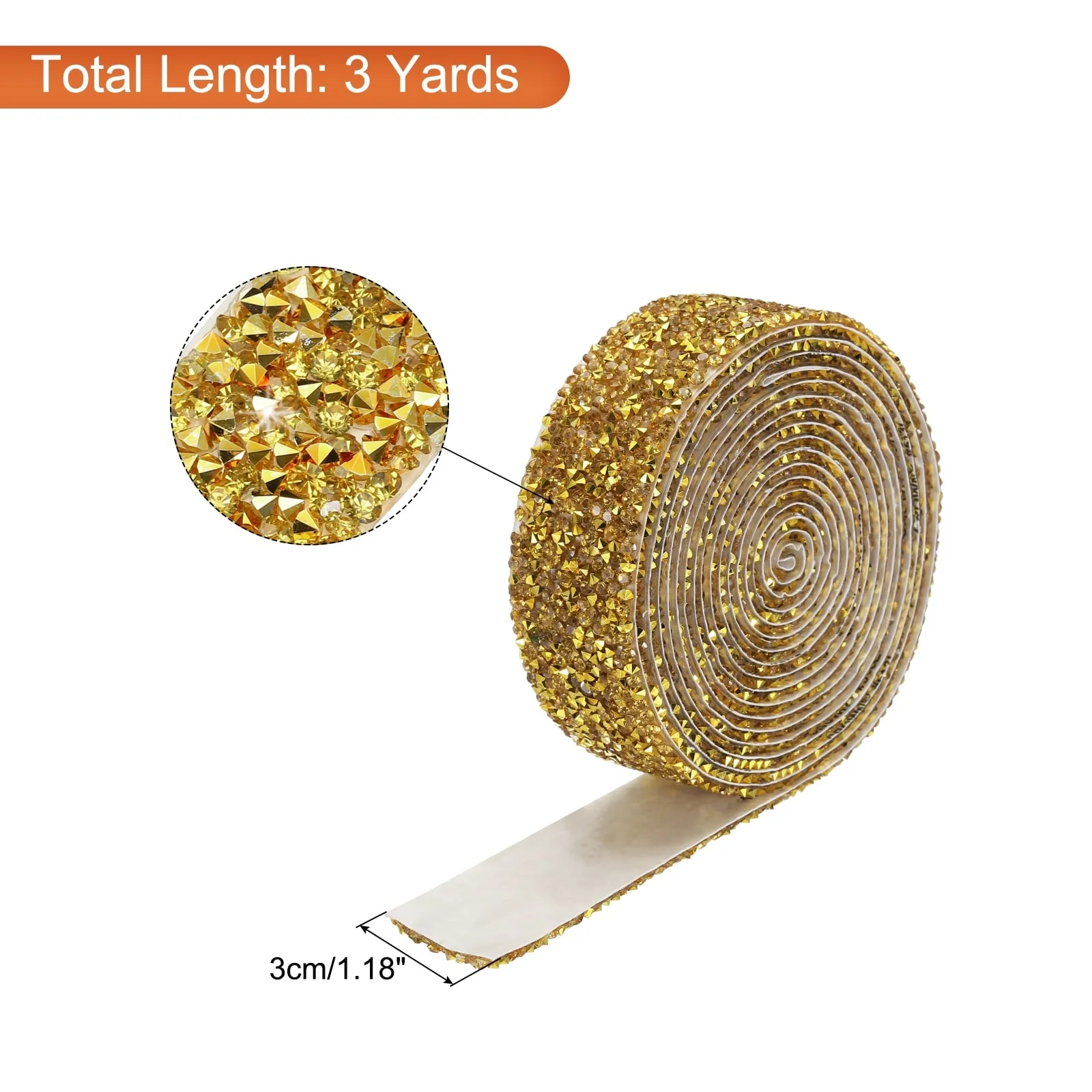 1 Roll 3 Yards Self Adhesive Crystal Rhinestone Diamond Ribbon