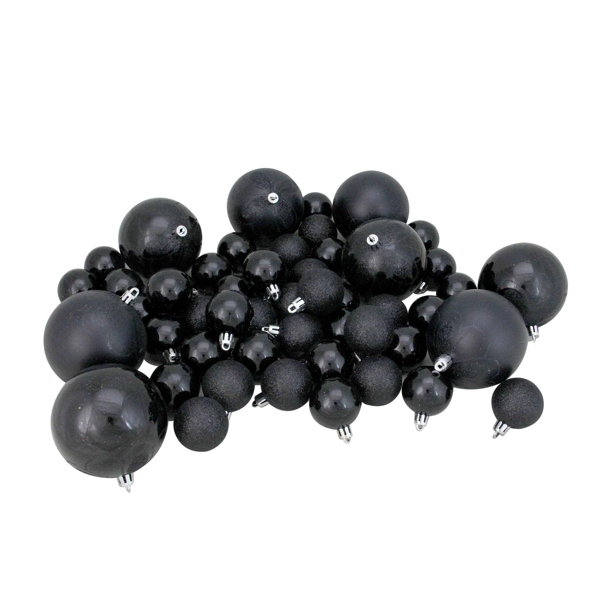 125ct Jet Black Shatterproof 4-Finish Christmas Ornaments 5.5
