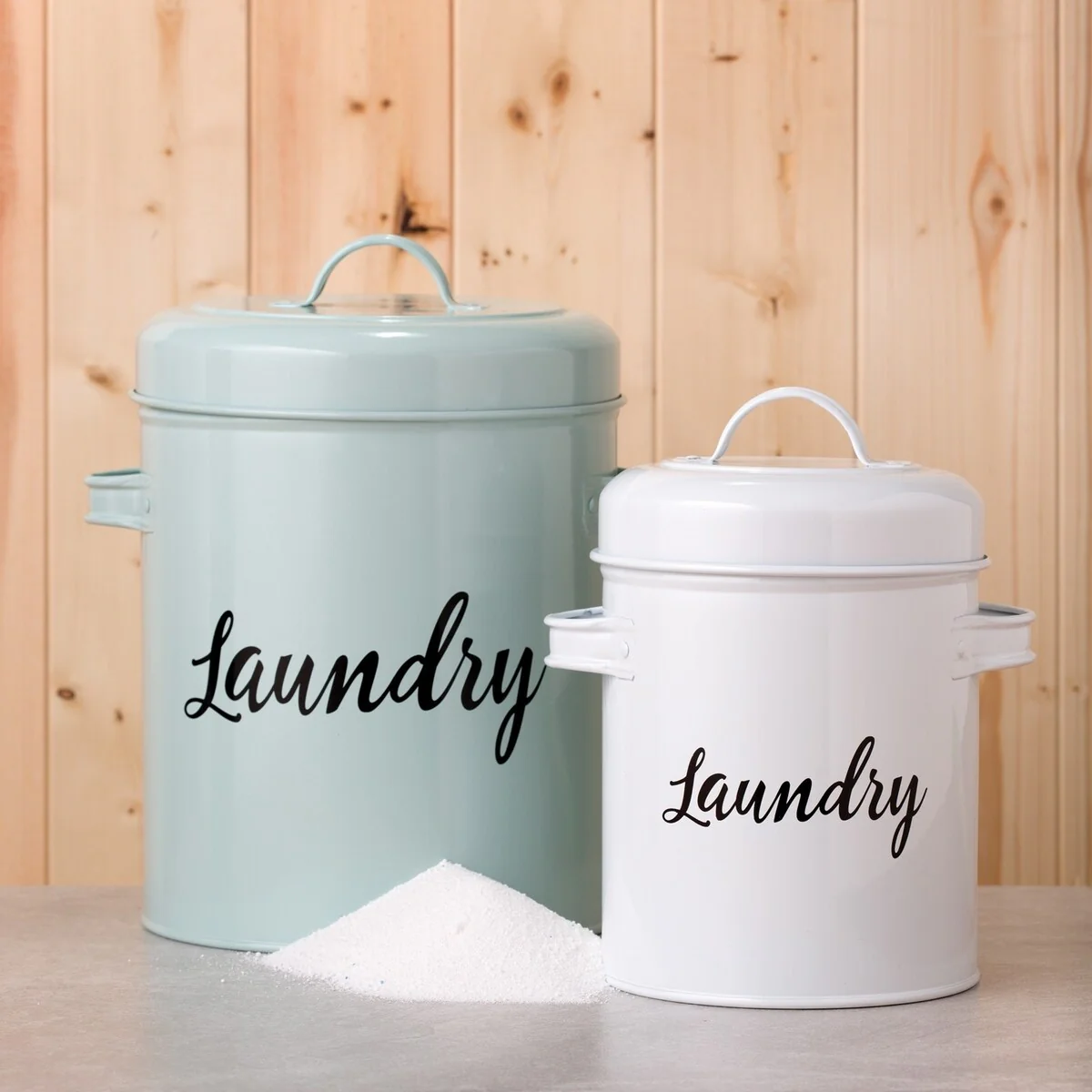 Amici Home Launderette Metal Canister Laundry Detergent Storage Tin