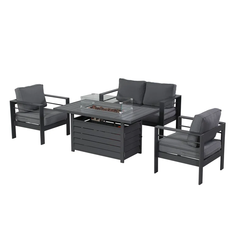 Brandtley 4 - Person Outdoor Seating Group with Cushions and Fire Pit Table