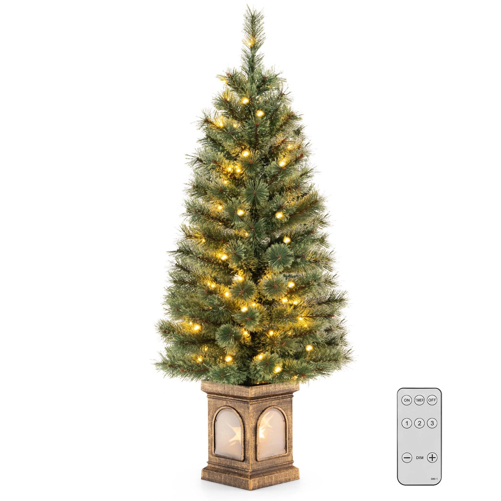 4 FT Pre-Lit Potted Christmas Tree 3 Dynamic Modes Remote Control