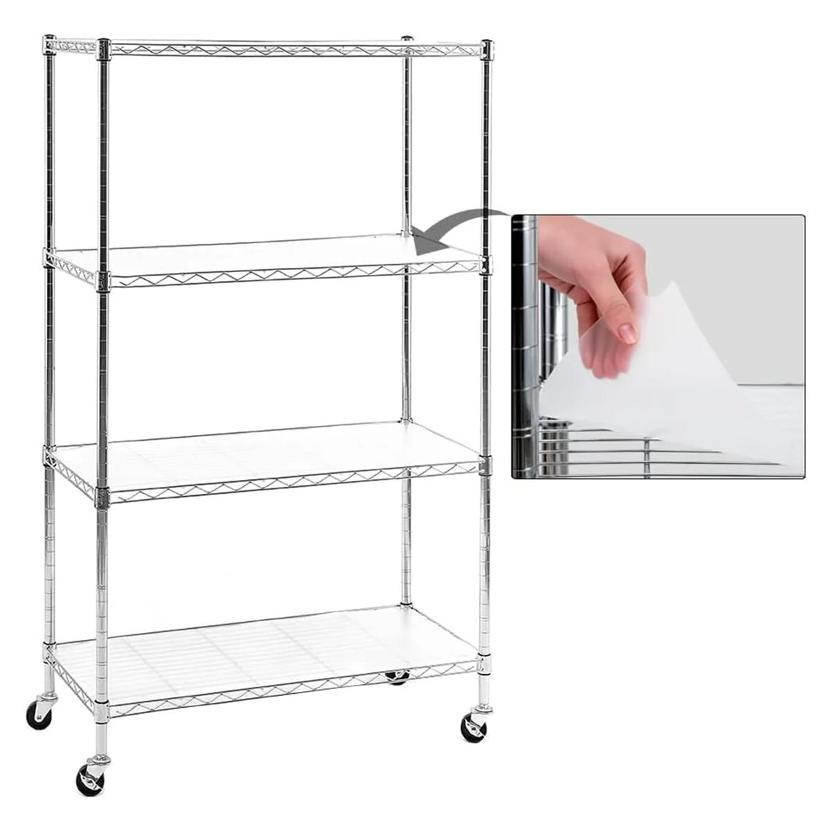 Chrome 4/5-Tier Steel Shelving with Wheels & Liners Heavy-Duty Storage