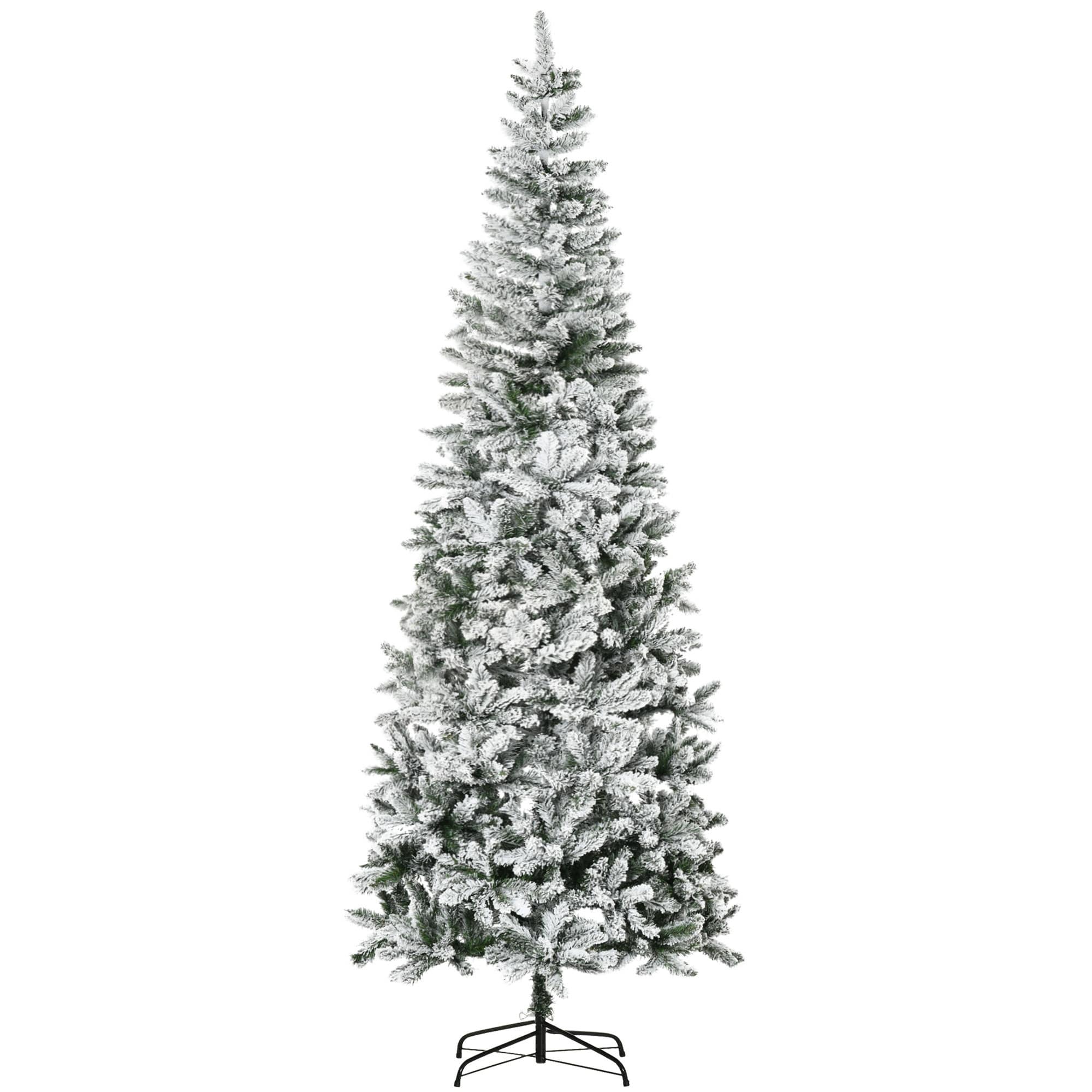Snow-Flocked 9ft Slim Pine Christmas Tree, Unlit Artificial Holiday Decor with Realistic Tips and Sturdy Base