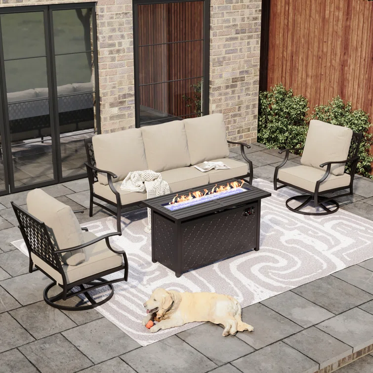 Asfand 5 - Person Patio Conversation Set with Swivel Lounge Chairs & Firepit Table