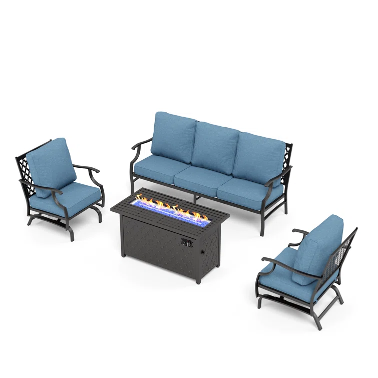 Asfand 5 - Person Patio Conversation Set with Rocking Lounge Chairs & Firepit Table