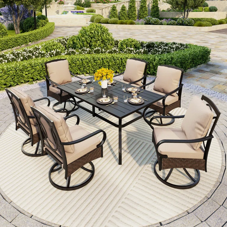 Bjartmar 6 - Person Outdoor Dining Set with Umbrella(Optional) & 6 Swivel Chairs