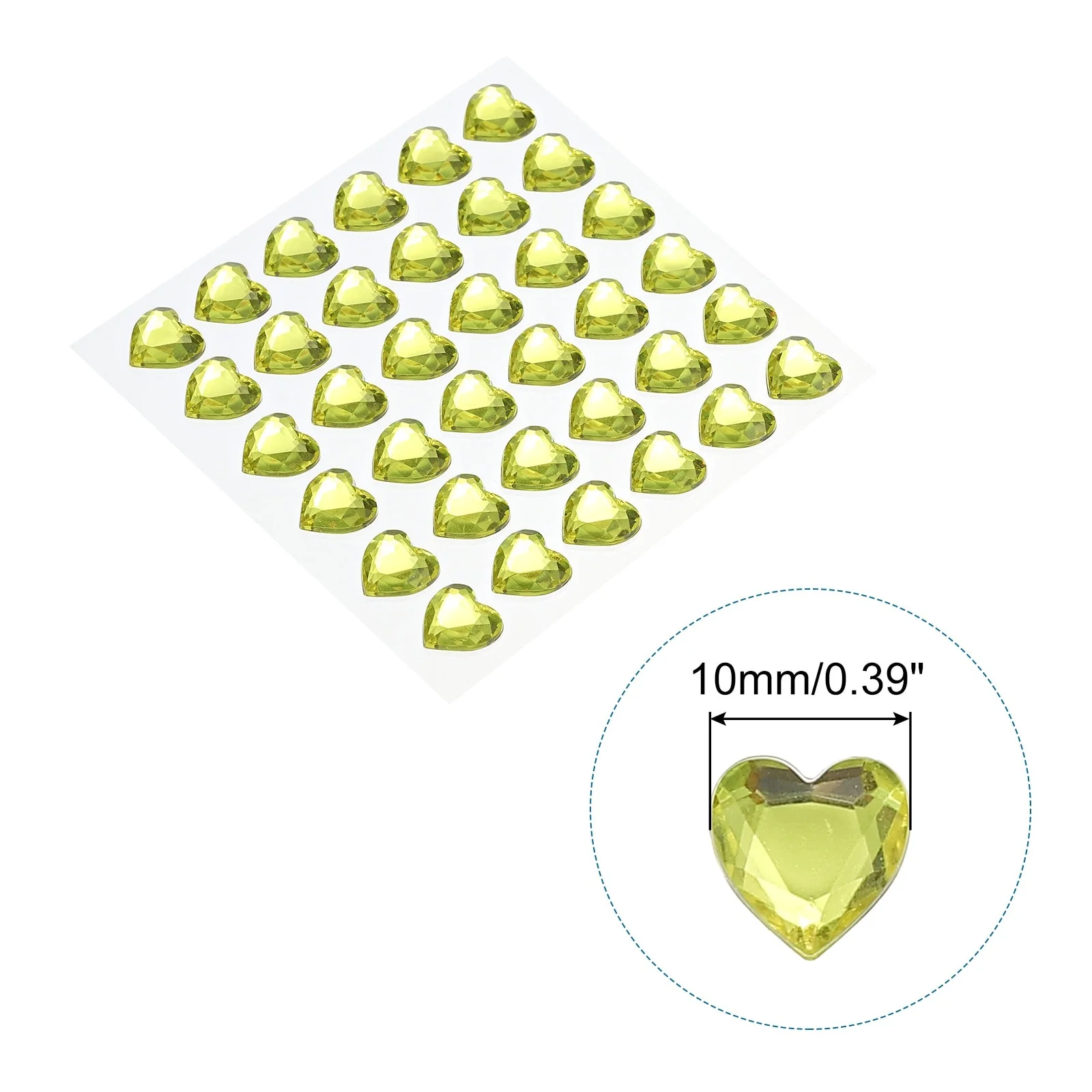 144 Pcs Heart Rhinestone 10mm Self Adhesive Gems Stickers Light Yellow - Light Yellow