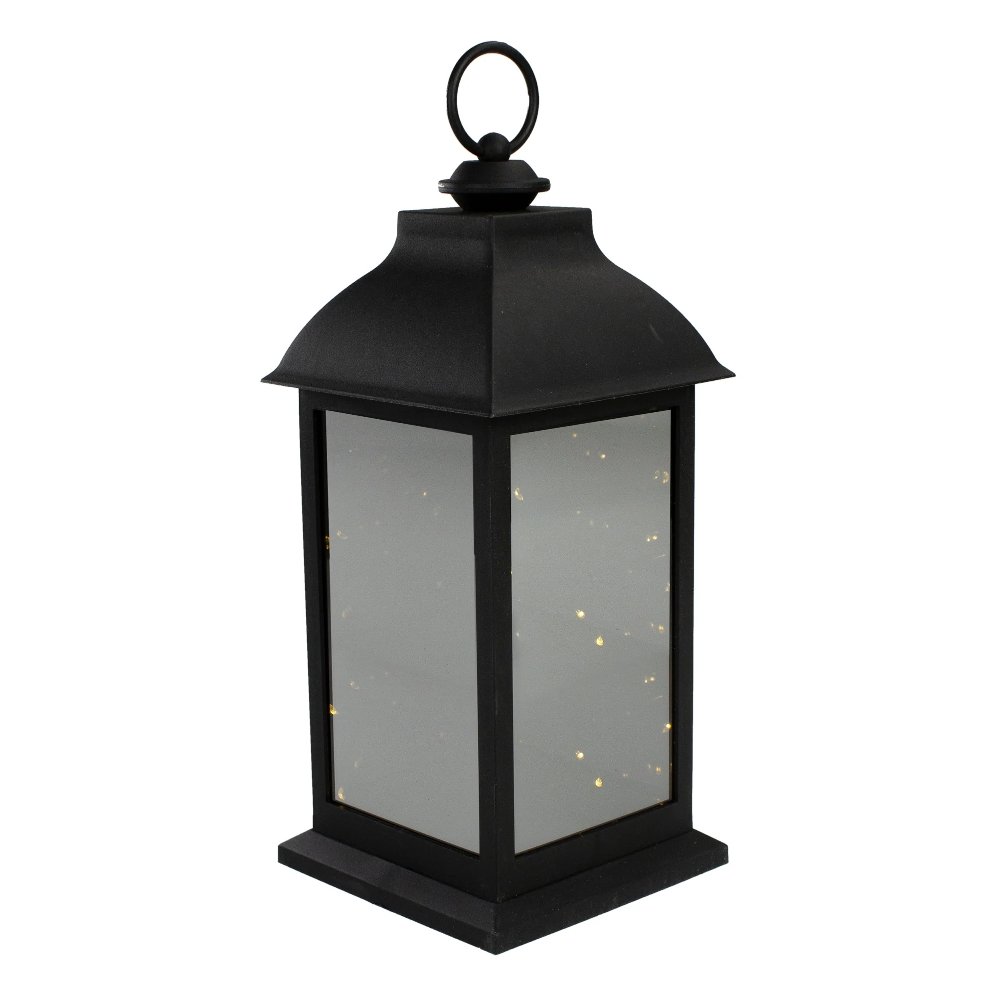 12.4-Inch LED Battery Operated Lantern Warm White Flickering Light - Black