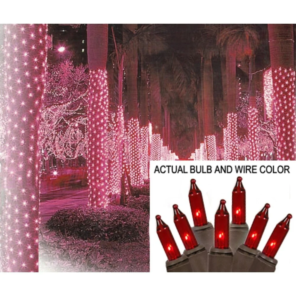 2' x 8' Red Mini Christmas Net Style Tree Trunk Wrap Lights - Brown Wire