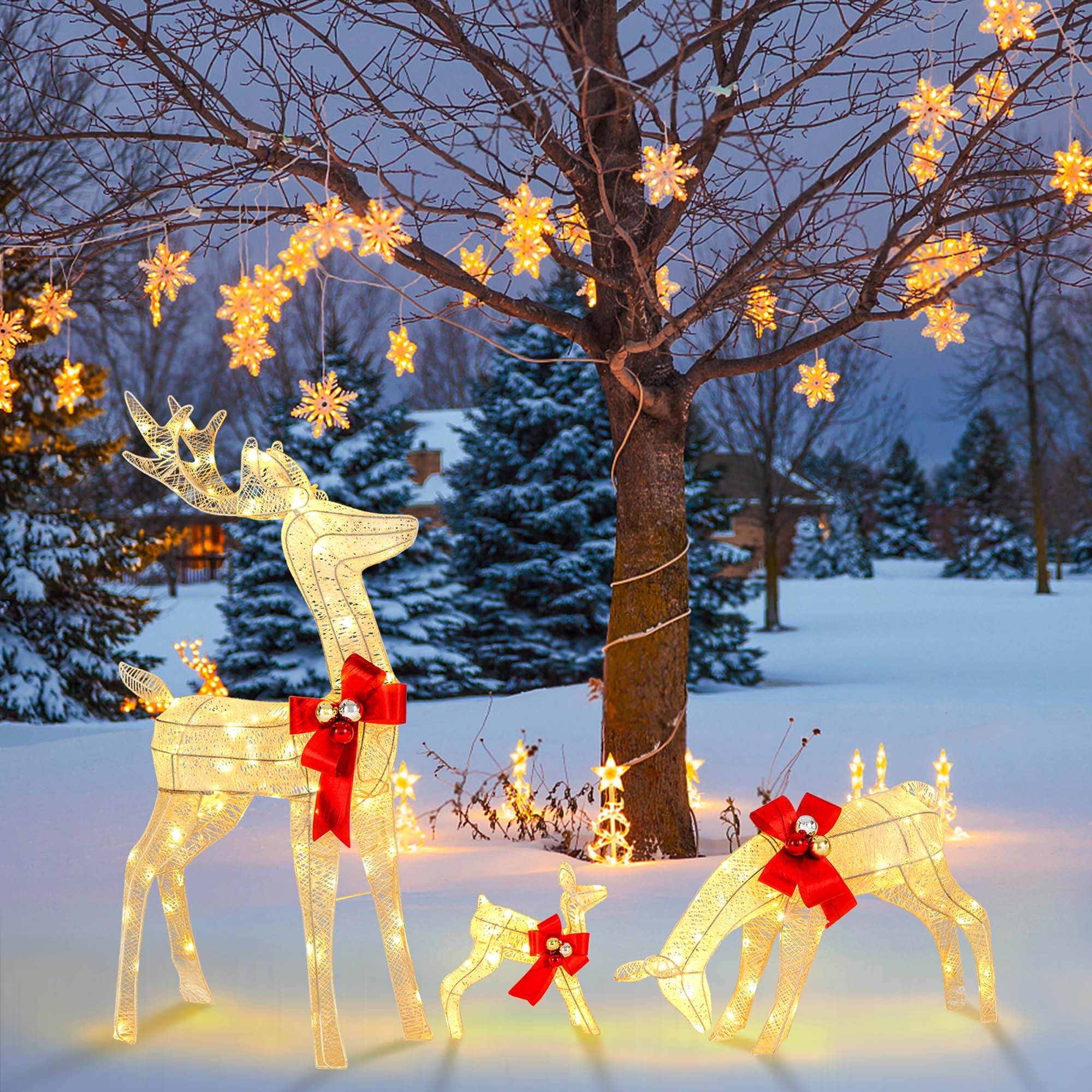 3 PCS Lighted Reindeer Family Set Pre-lit Christmas Decoration