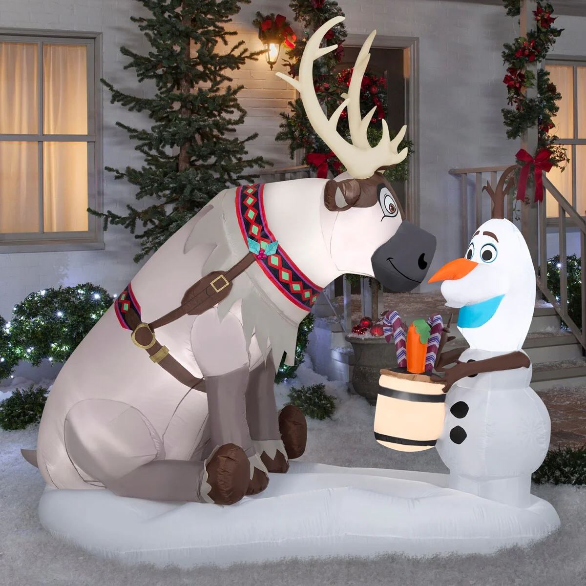 Gemmy Christmas Inflatable Olaf and Sven Scene, 7 ft Tall