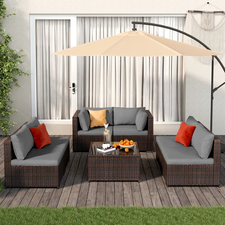 Silverts 7-Piece Slanted Back Rattan Sectional Seating Group