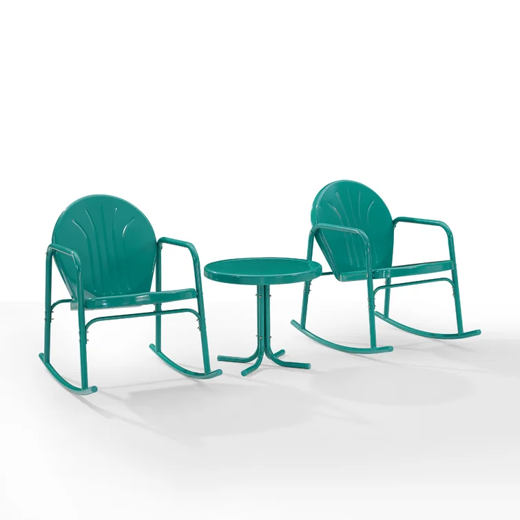 Burley 3 Pieces of Outdoor Rocking Chair Set Turquoise Gloss - Side Table & 2 Rocking Chairs