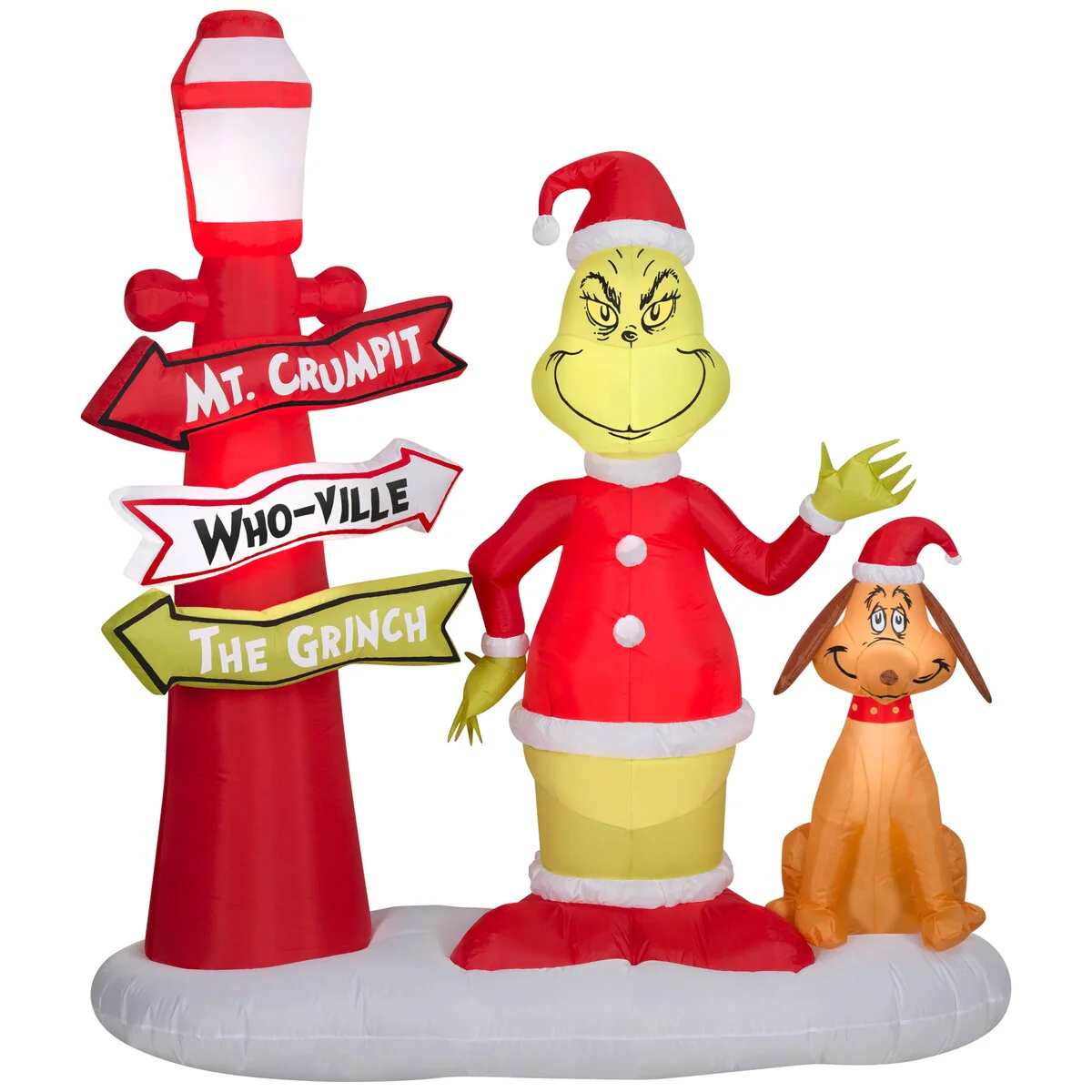 Gemmy Christmas Inflatable Grinch and Max with Lamp Post, 6 ft Tall