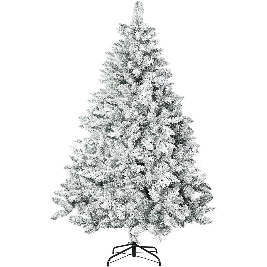 Suncrown 6ft/7ft Artificial Snow Flocked Christmas Tree with Metal Stable Stand Base for Indoor and Outdoor Holiday Decoration