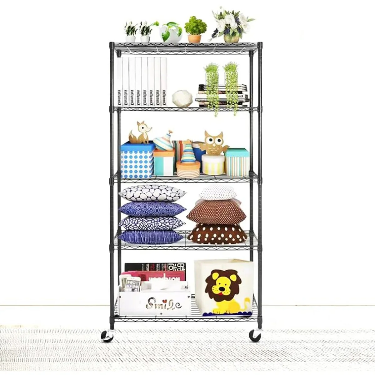 4/5-Tier Steel Shelving on Wheels with Shelf Liners Versatile Rack