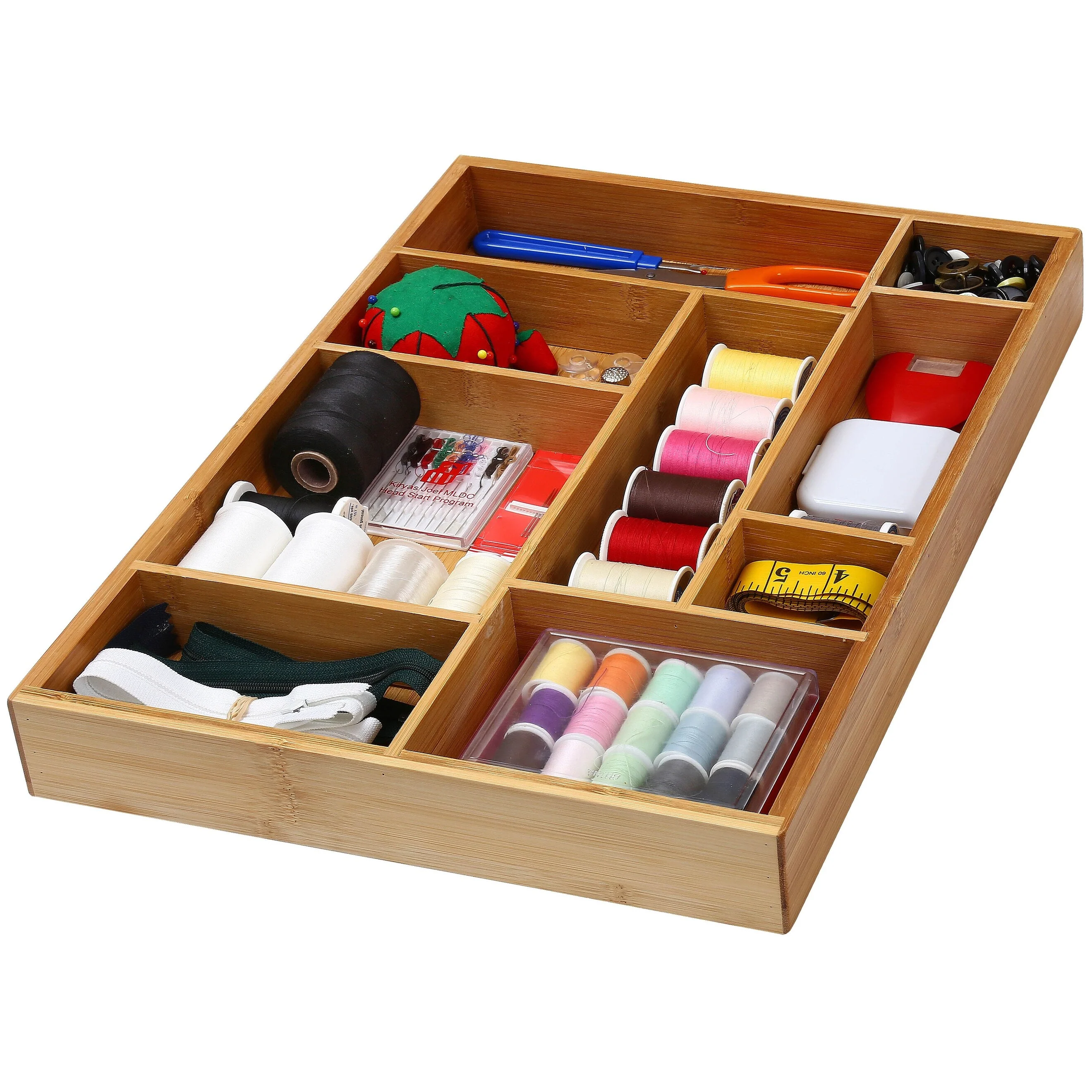 YBM HOME Bamboo Drawer Organizer with 9 Compartment Organization Tray
