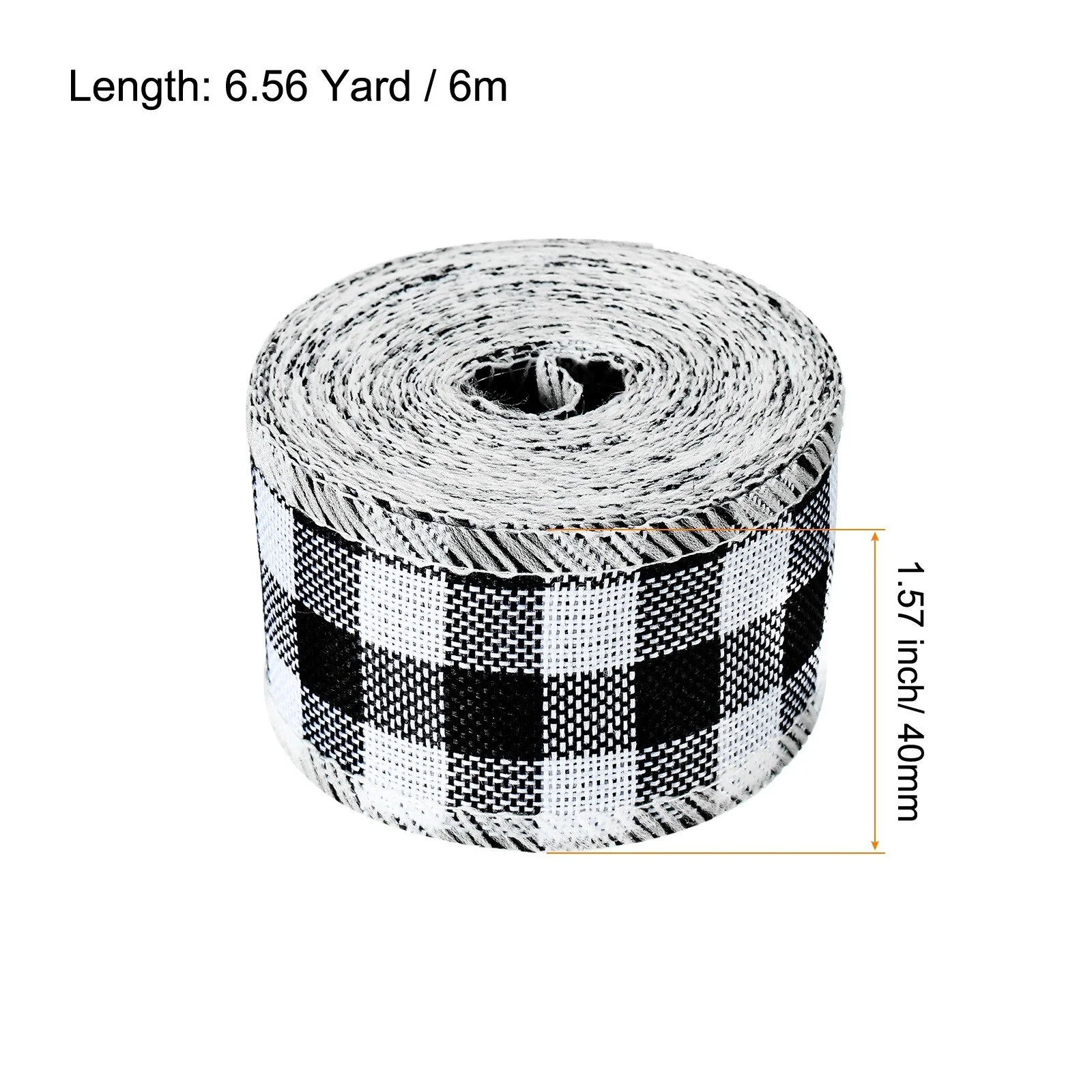 1.57 Inch Wide 6.56 Yards Gingham Ribbon Wired Edge, Black and White - 1.57 inch x 6.56 Yard (W*L)