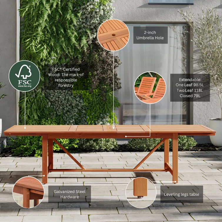 Bischoff 13pc Outdoor Patio 100% FSC Certified Wood Dining Set