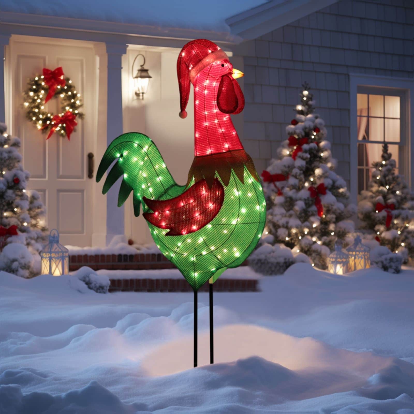 VEIKOUS 6 ft. H 3D Warm White Light Rooster Christmas Holiday Yard Decoration