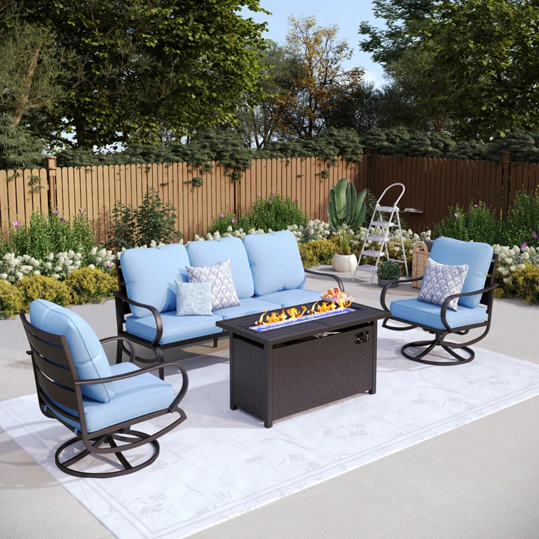 Tapasi 5 - Person Patio Conversation Set with Swivel Lounge Chairs &  Firepit Table