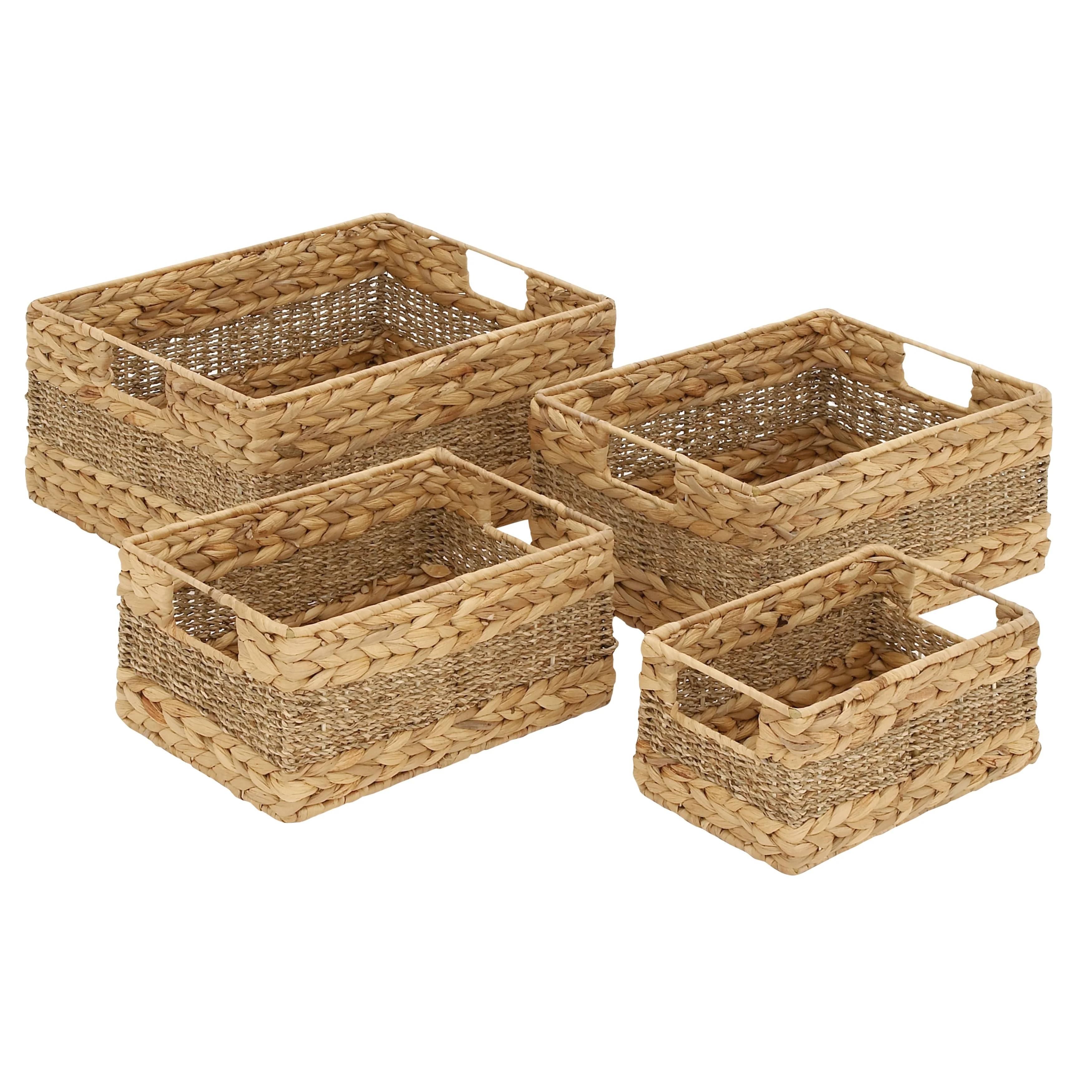 Seagrass Handmade Storage Basket with Handles - Set of 4 Light Brown - Roche River Decor - 12