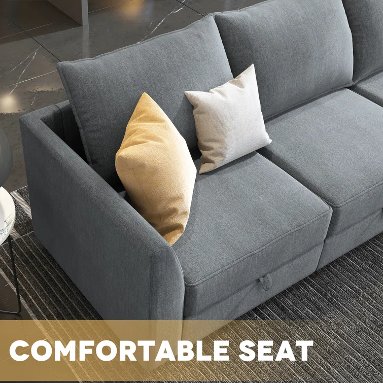 3-Seater Modular Sectional Sofa Couch With Storage Seats