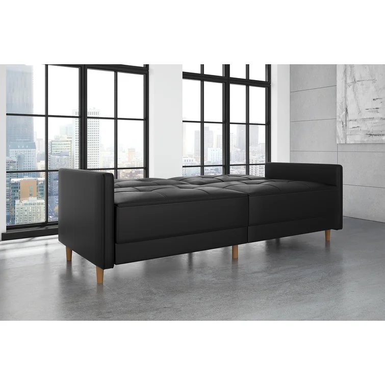 Benitez Twin 76'' Faux Leather Tufted Convertible Sofa