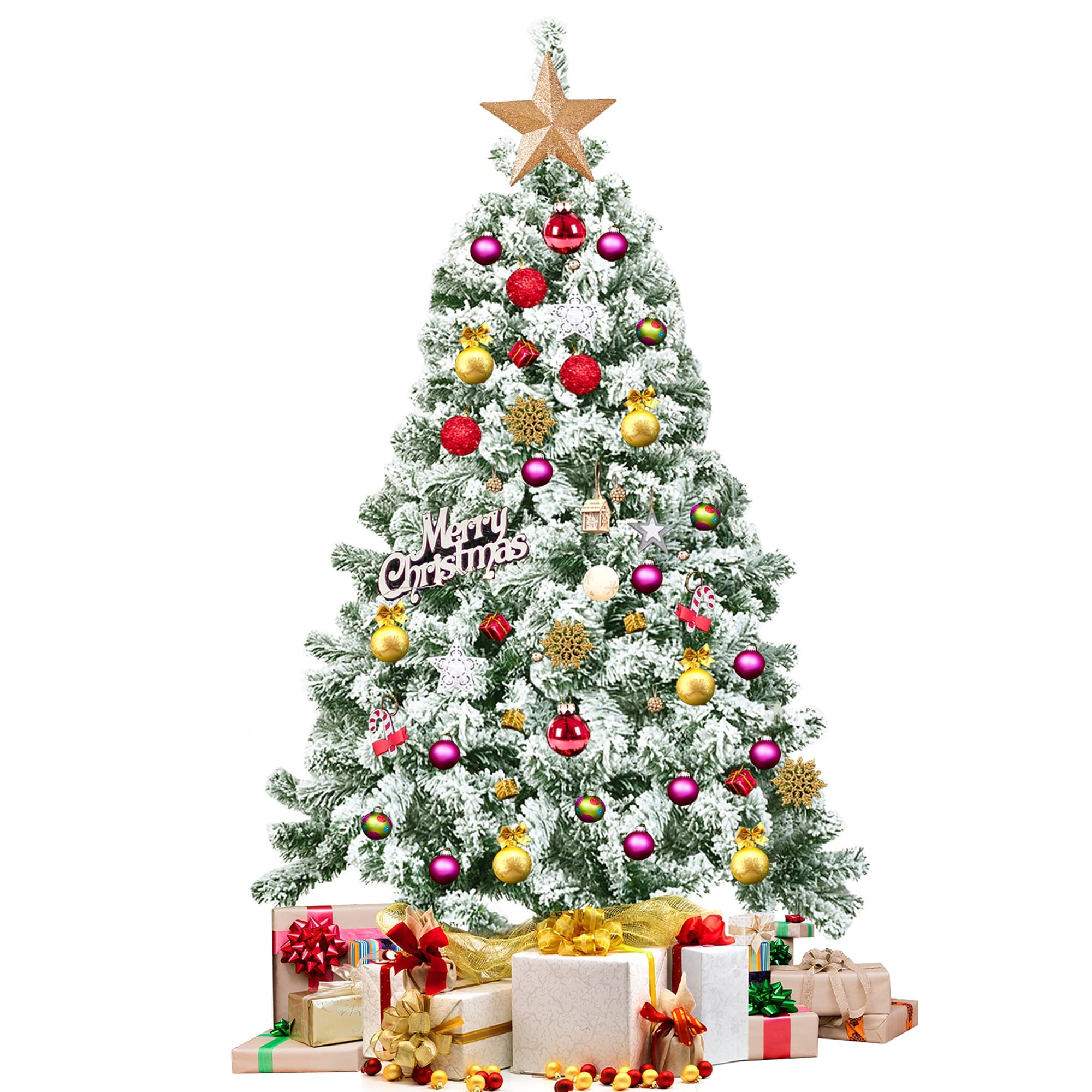 4.5FT/6 FT/7.5 FT Snow Flocked Christmas Tree Artificial Pine Tree