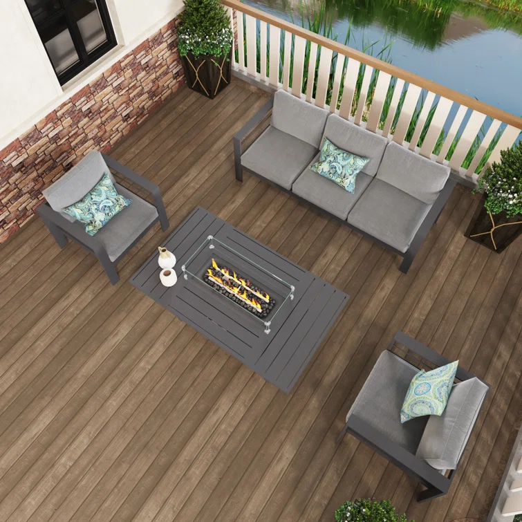 Brandtley 4 Piece Sofa Seating Group with Cushions and Fire Pit Table