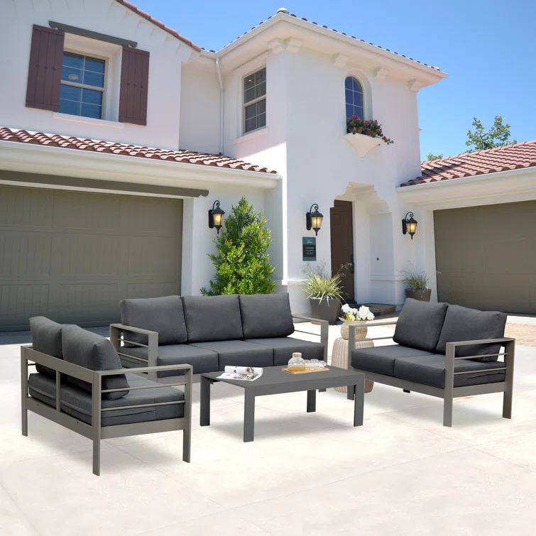 4-Piece  Aluminum Patio Conversation Set With Cushions