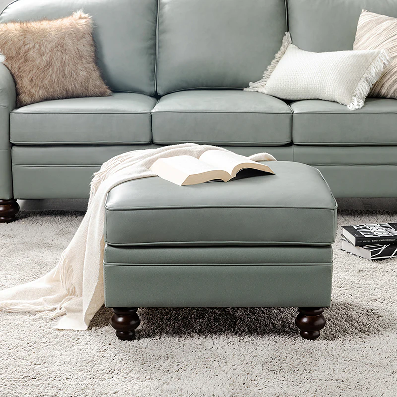 Basilio Contemporary Genuine Leather Ottoman for Living Room