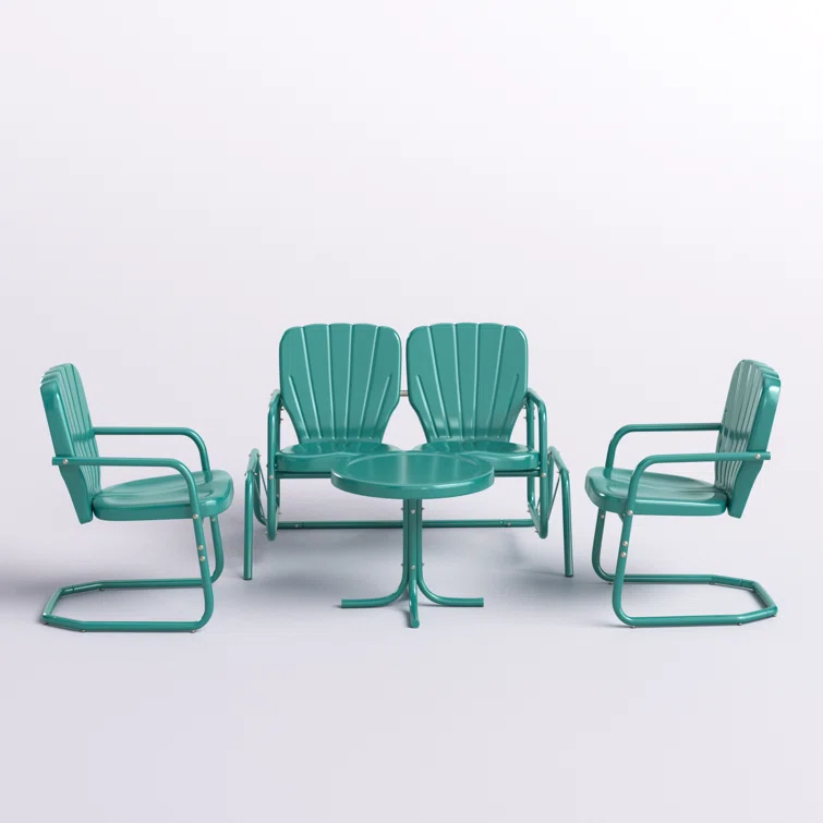 Burley 4Pc Outdoor Metal Conversation Set White Gloss - Loveseat Glider, Side Table, & 2 Armchairs