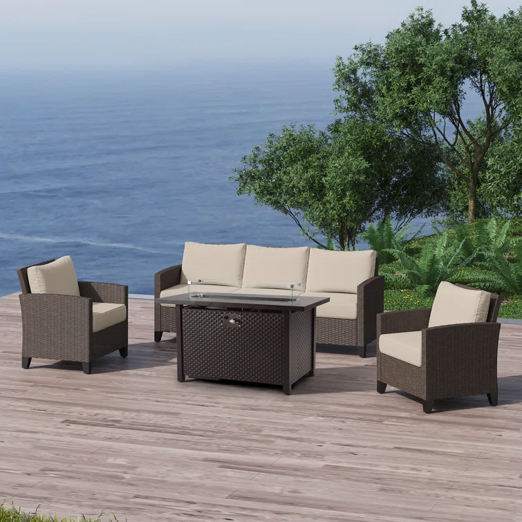 Tasiya 5 - Person Outdoor Seating Group With Fire Pit And Cushions