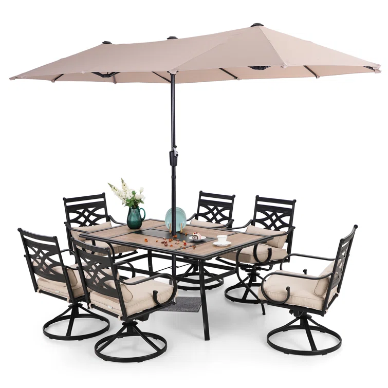 Alyah 6 - Person Rectangular Outdoor Dining Set with Cushions