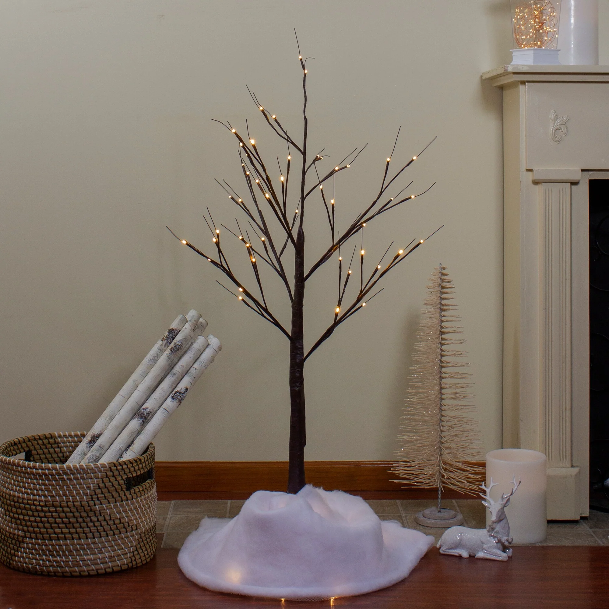 4' LED Christmas Brown Birch Twig Tree Outdoor decorWarm White LIghts