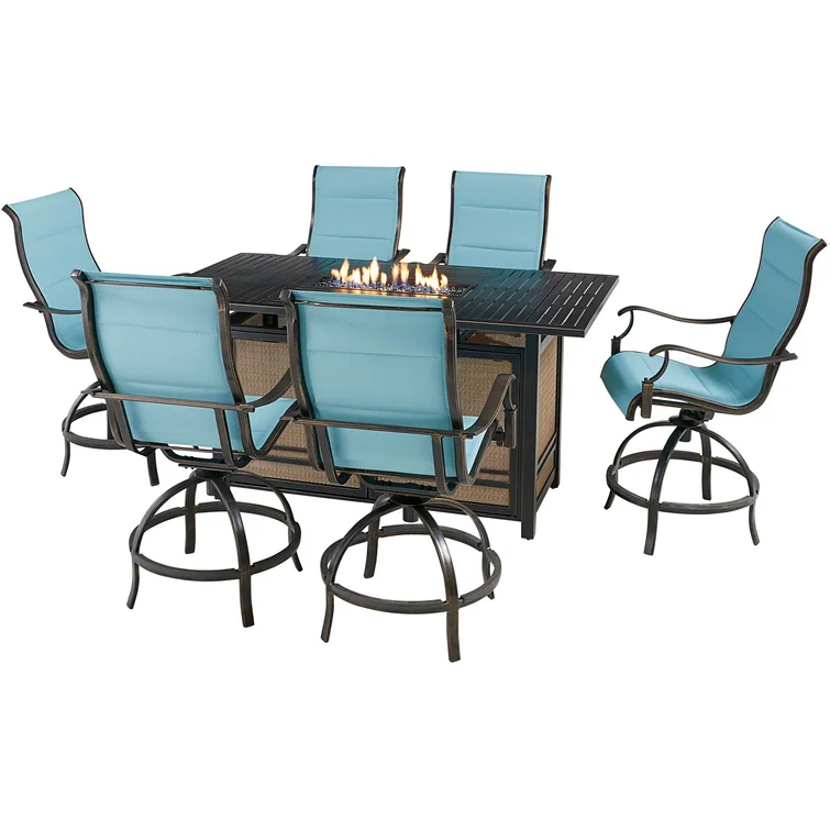 Mikenzie Traditions 7-Piece Dining Set in Sunset with 6 Padded Swivel Chairs and a Fire Pit Dining Table