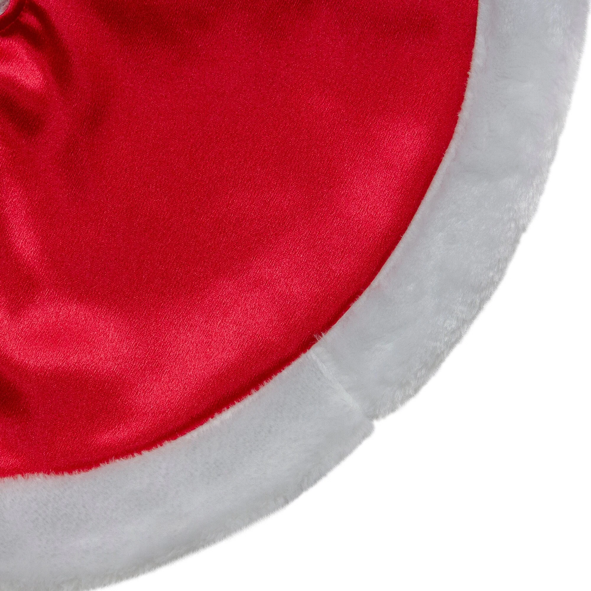 20-Inch Red Satin Mini Christmas Tree Skirt With a White Fake Fur Trim