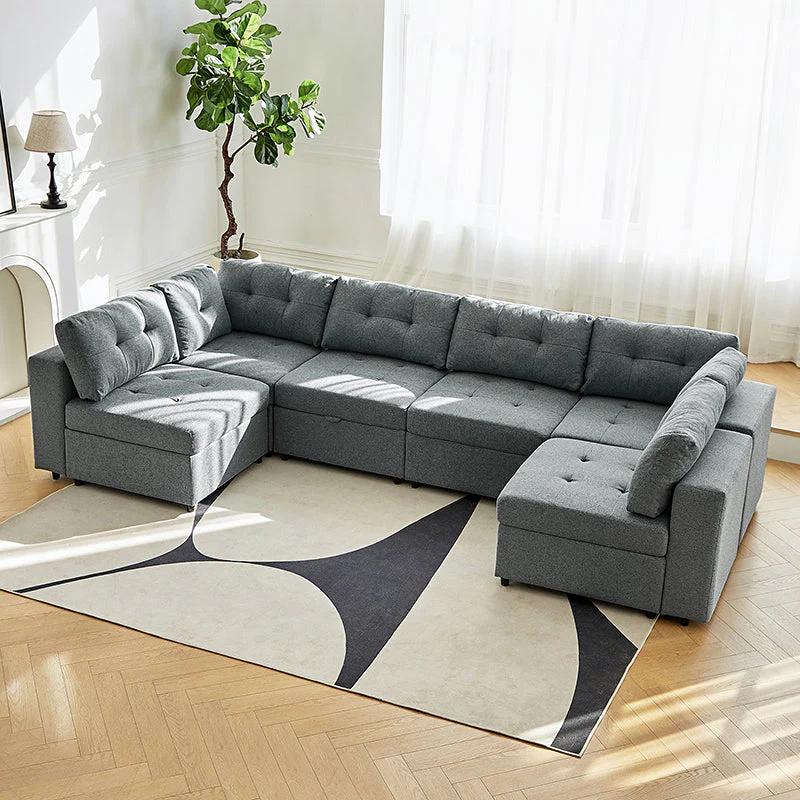 Raquel Sectional Six-Seat Storage Full Armrests Sofa