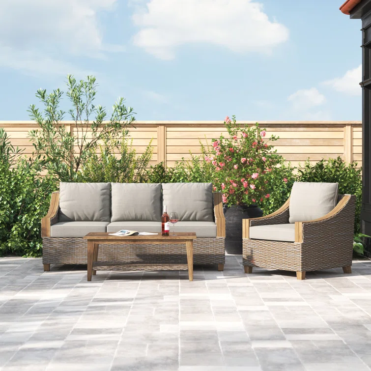 Carlton 3 Piece Rattan Sofa Seating Group with Sunbrella Cushions.