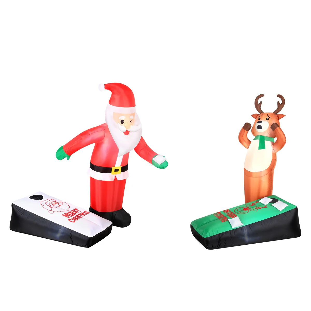 Occasions Airflowz Inflatable Santa And Reindeer Playing Cornhole, 5 ft Tallcolored