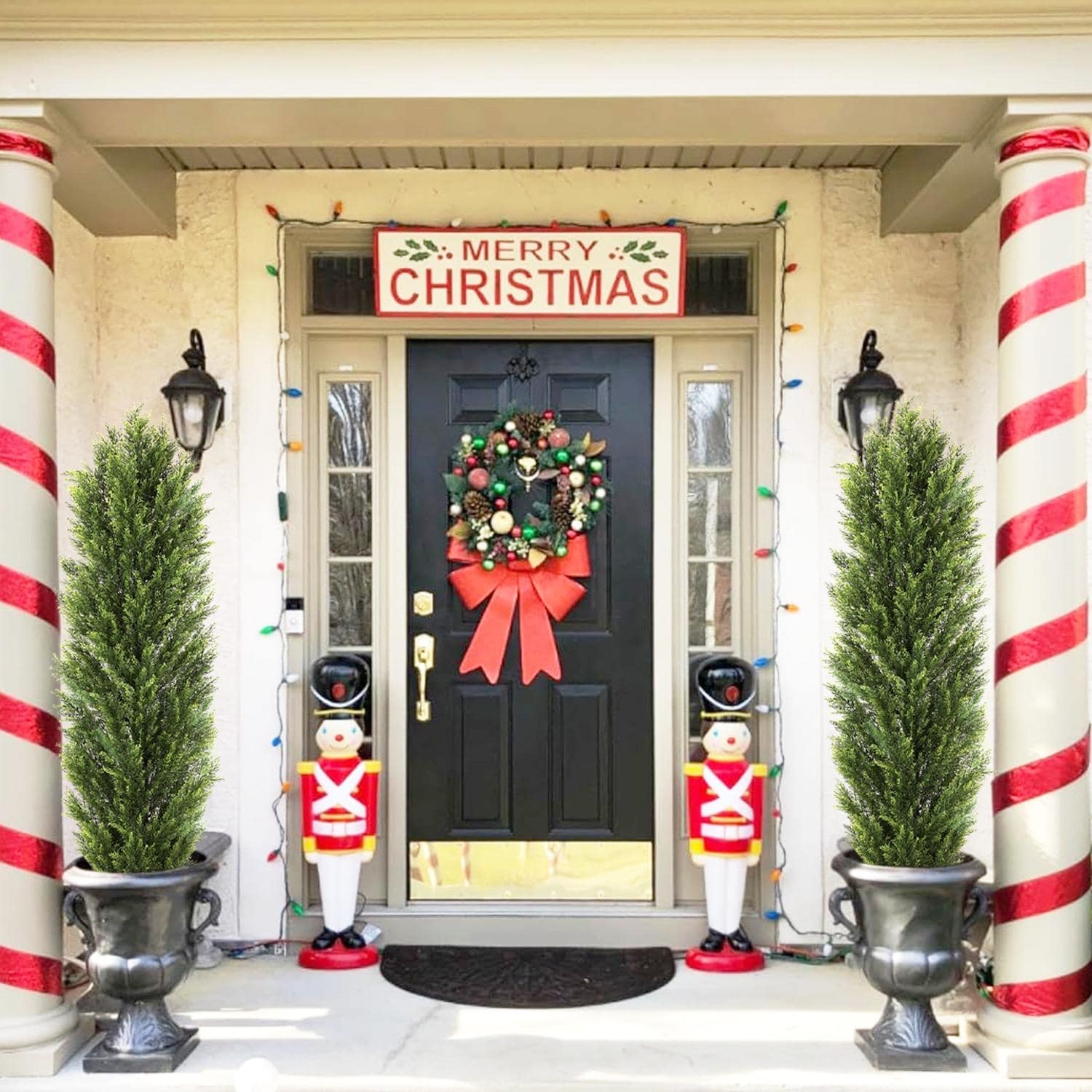 2pcs Set Faux Boxwood Pine & Cypress Greenery - Christmas-style Artificial Plants