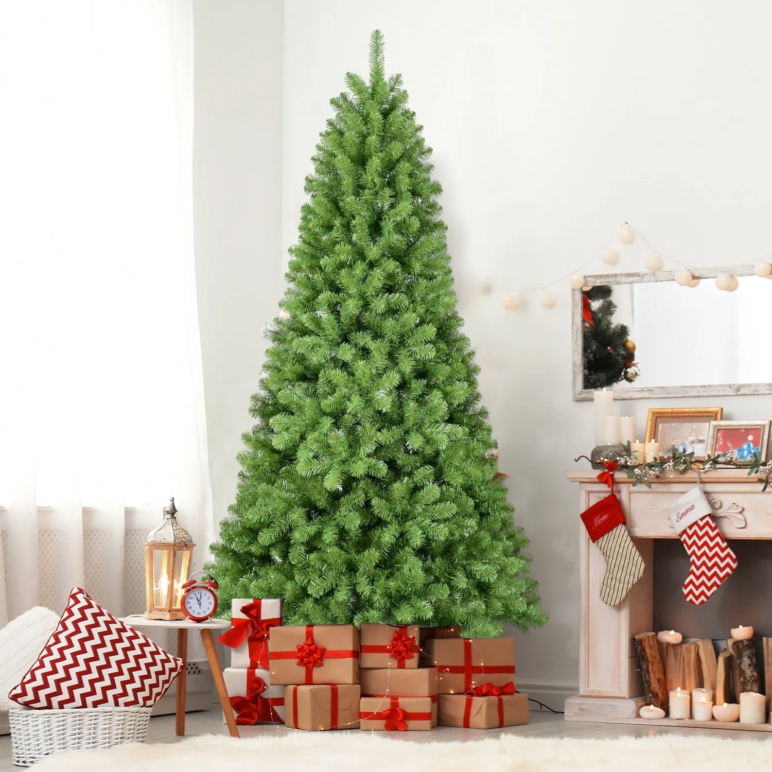 Space-Saving 5/6/7ft PVC Christmas Tree with Memory Wire Technology and Stable Stand for Easy Assembly and Storage