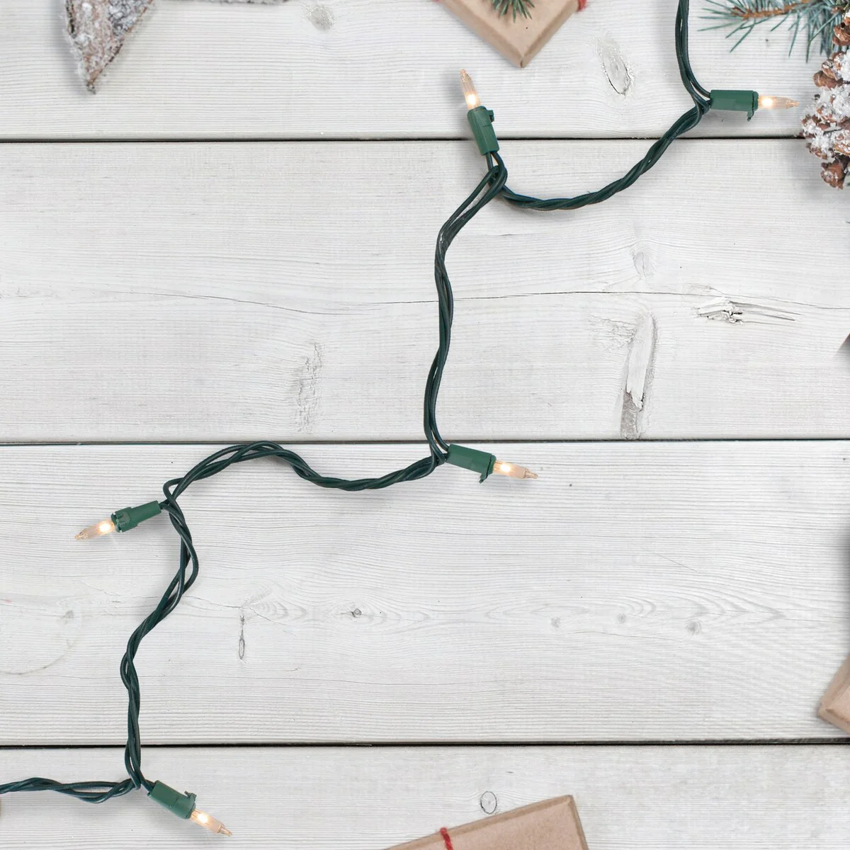 10-Count Clear Mini Christmas Light Set - 3' Green Wire