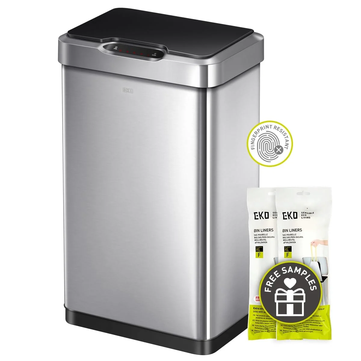 50 Liter / 13.2 Gallon Touchless Rectangular Motion Sensor Trash Can, Brushed Stainless Steel Finish